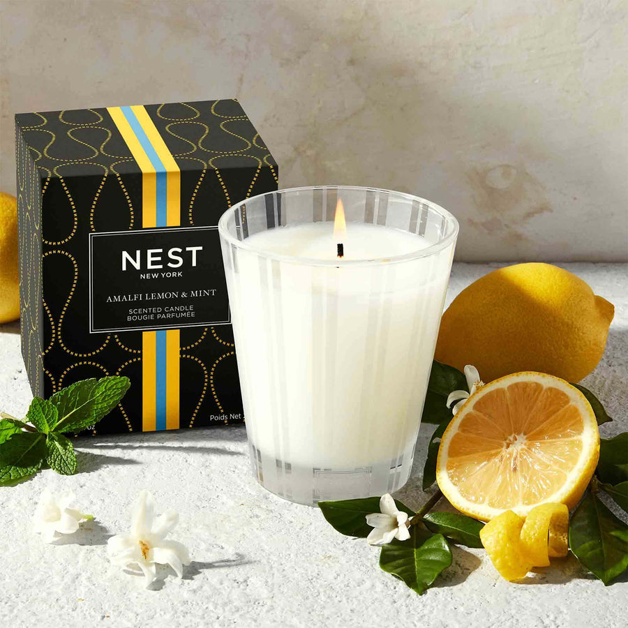 Amalfi Lemon & Mint Classic Candle by NEST New York with lemons and mint leaves