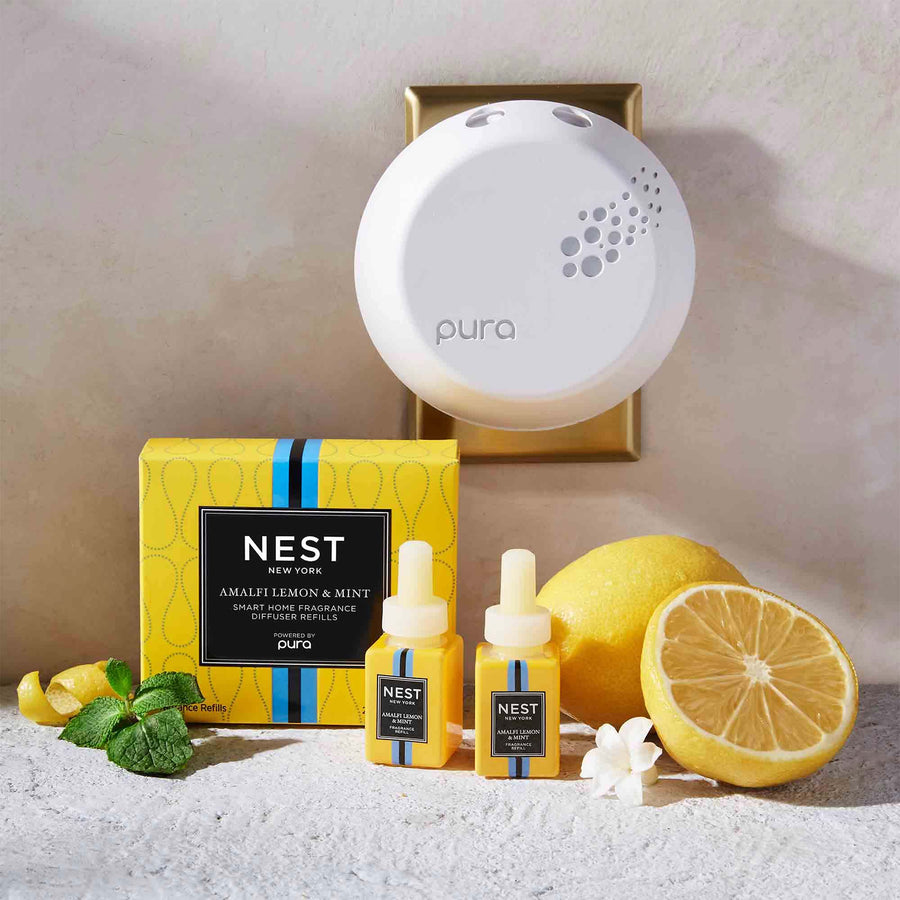 Amalfi Lemon & Mint Refill Duo for Pura Smart Home Fragrance Diffuser by NEST New York with lemons, mint, and Pura