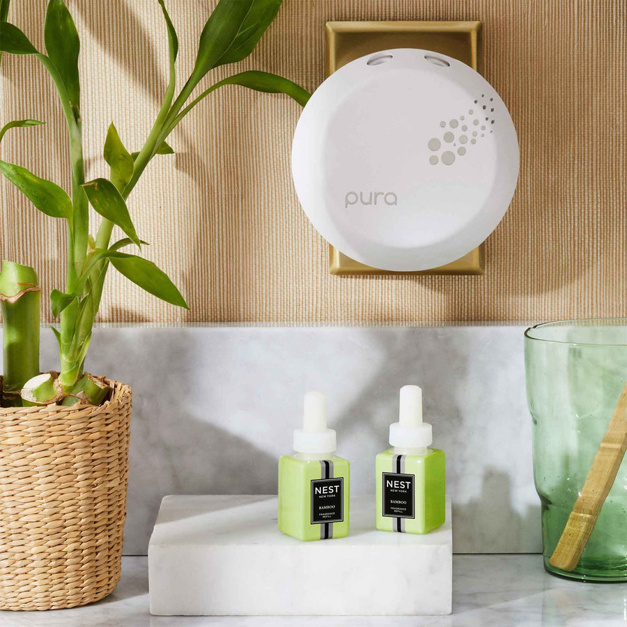 Bamboo Refill Duo for Pura Smart Home Fragrance Diffuser by NEST New York with Pura, bamboo, and wicker basket