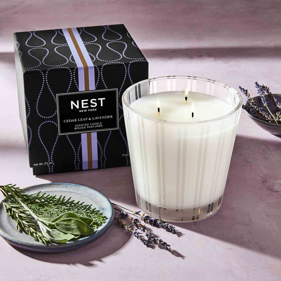 Cedar Leaf & Lavender 3-Wick Candle by NEST New York with lavender and cedar