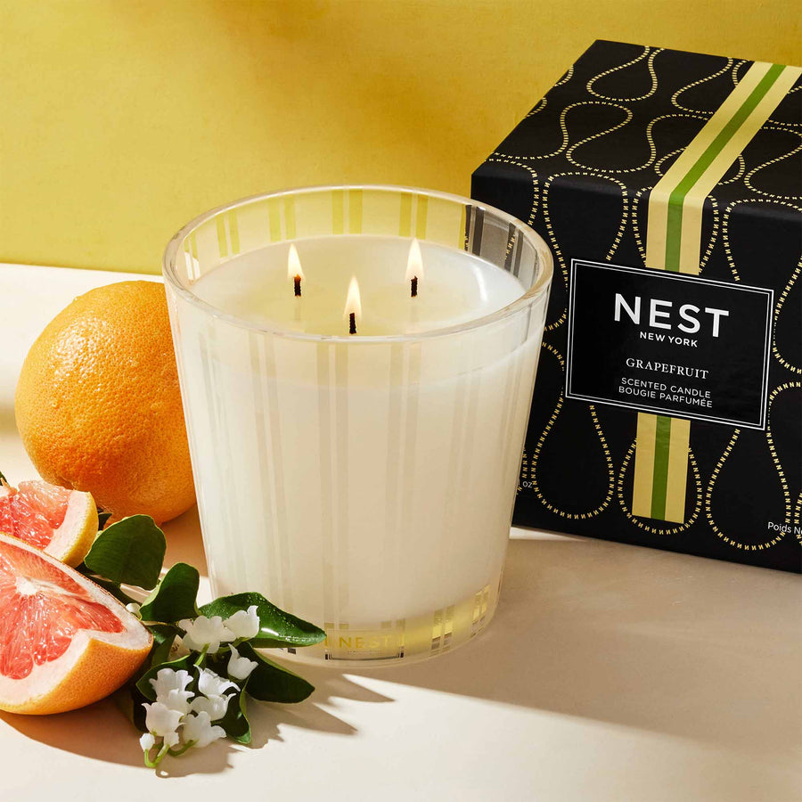 Grapefruit 3-Wick Candle by NEST New York with grapefruit and flower