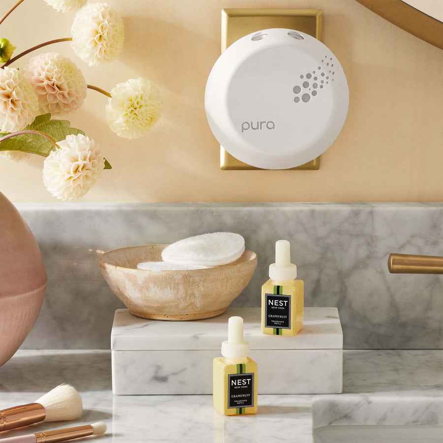 Grapefruit Refill Duo for Pura Smart Home Fragrance Diffuser by NEST New York with Pura, flowers, and cottons rounds