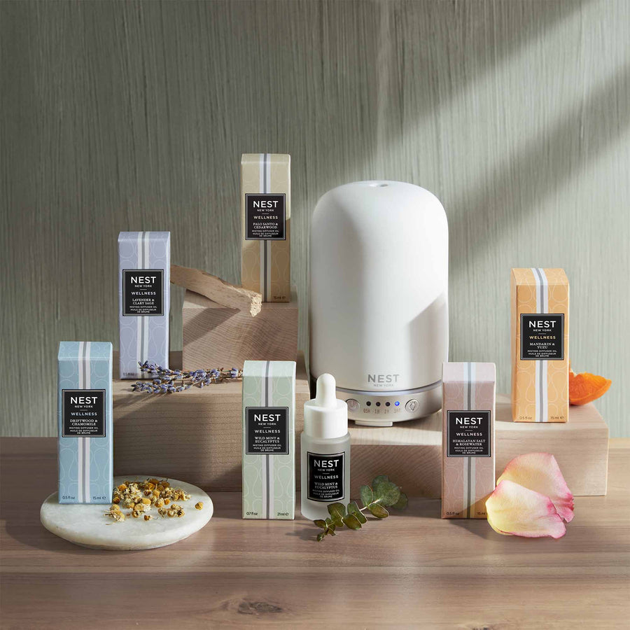 Misting Diffuser Oil Collection by NEST New York with diffuser and flowers