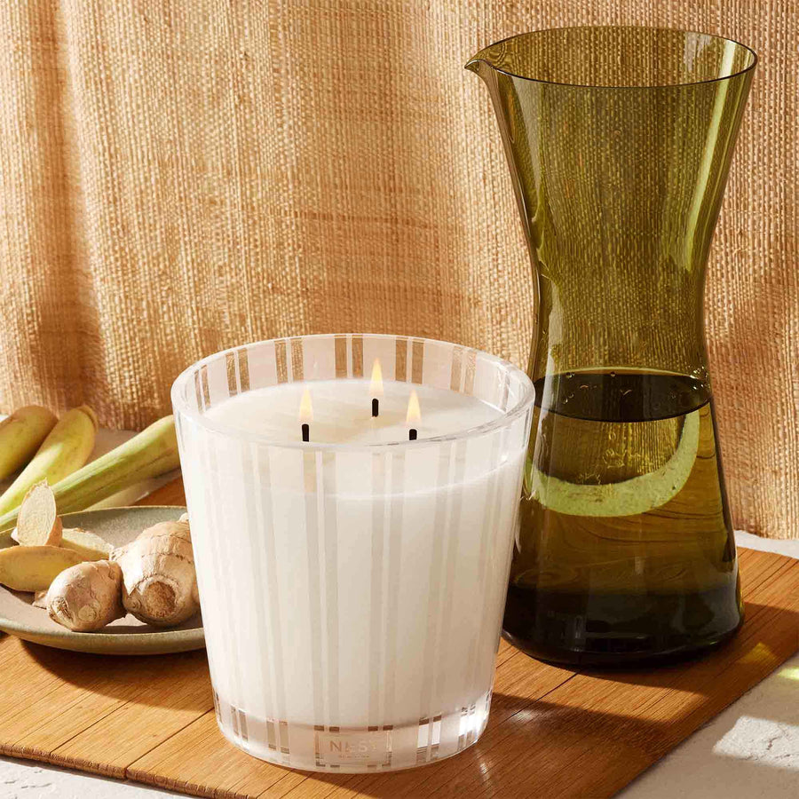 Lemongrass & Ginger 3-Wick Candle by NEST New York with lemongrass, vase, and ginger