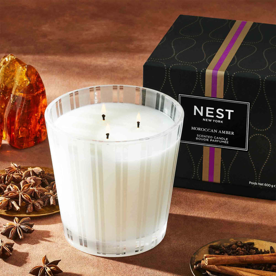 Moroccan Amber 3-Wick Candle by NEST New York with spices and amber