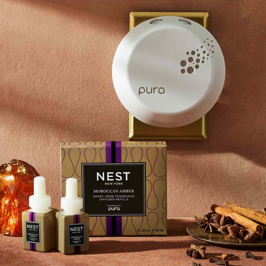 Moroccan Amber Refill Duo for Pura Smart Home Fragrance Diffuser by NEST New York with spices, amber, and pura