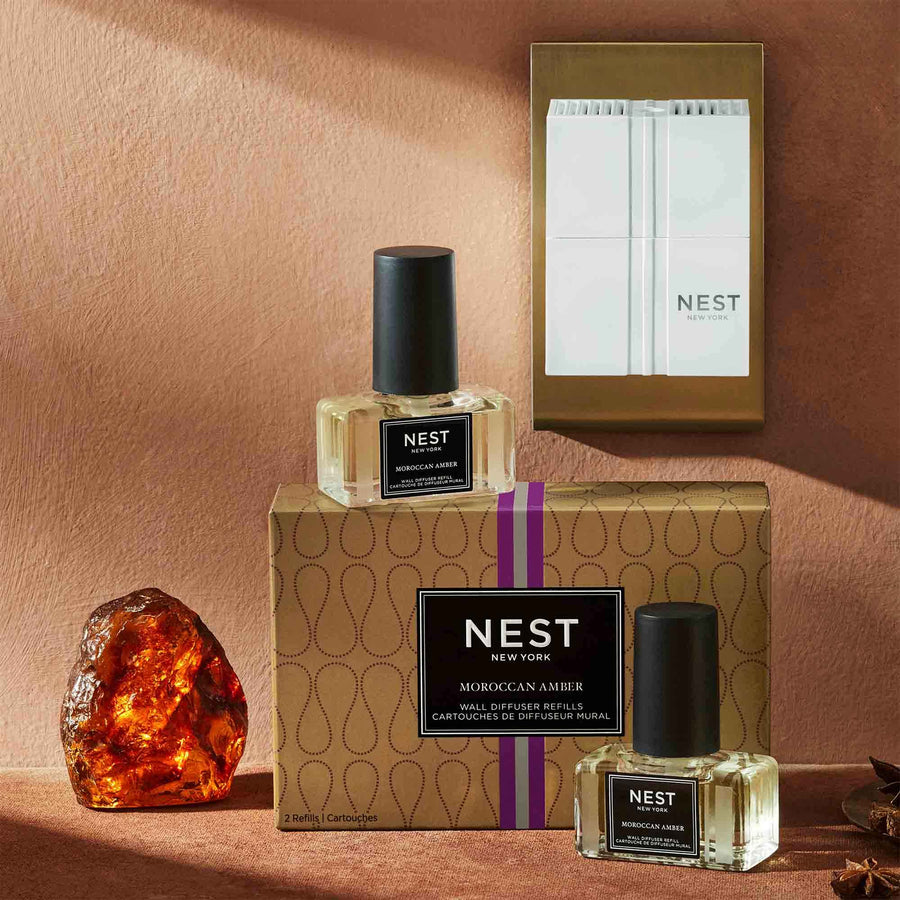 Moroccan Amber Refills for Wall Diffuser by NEST New York with wall diffuser and amber