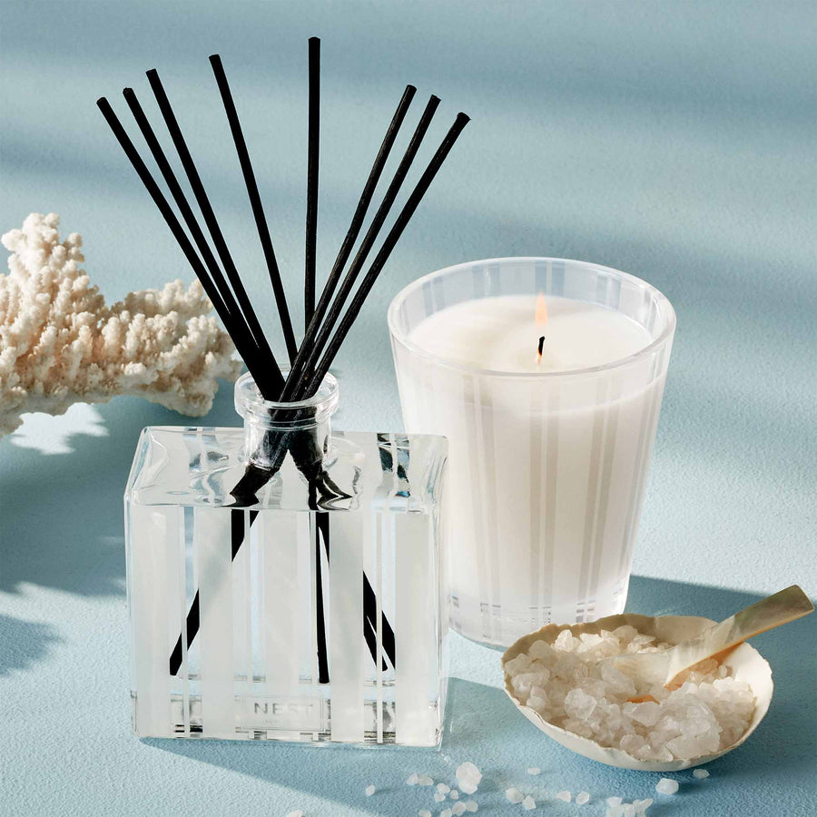 Ocean Mist & Sea Salt Classic Candle and Reed Diffuser by NEST New York with salt and coral