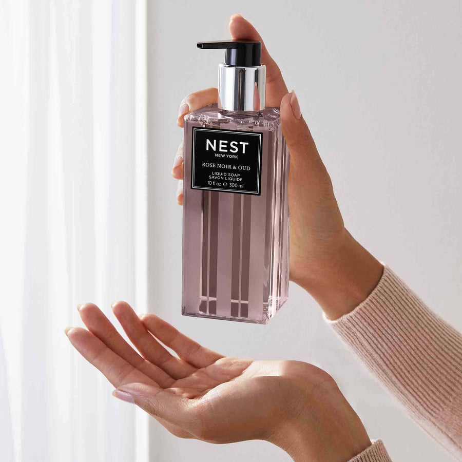 Rose Noir & Oud Liquid Soap by NEST New York with hand model
