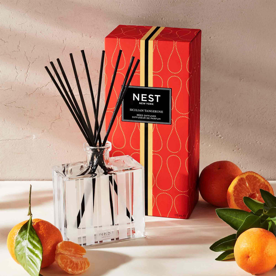 Sicilian Tangerine Reed Diffuser by NEST New York with tangerines