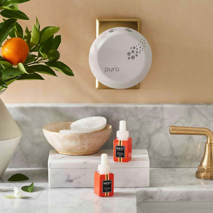 Sicilian Tangerine Refill Duo for Pura Smart Home Fragrance Diffuser by NEST New York with tangerine and cotton rounds