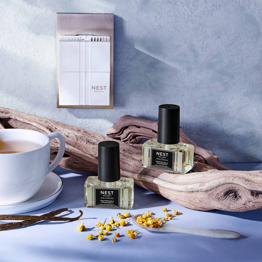 Driftwood & Chamomile Refills for Wall Diffuser by NEST New York with driftwood, tea, and diffuser