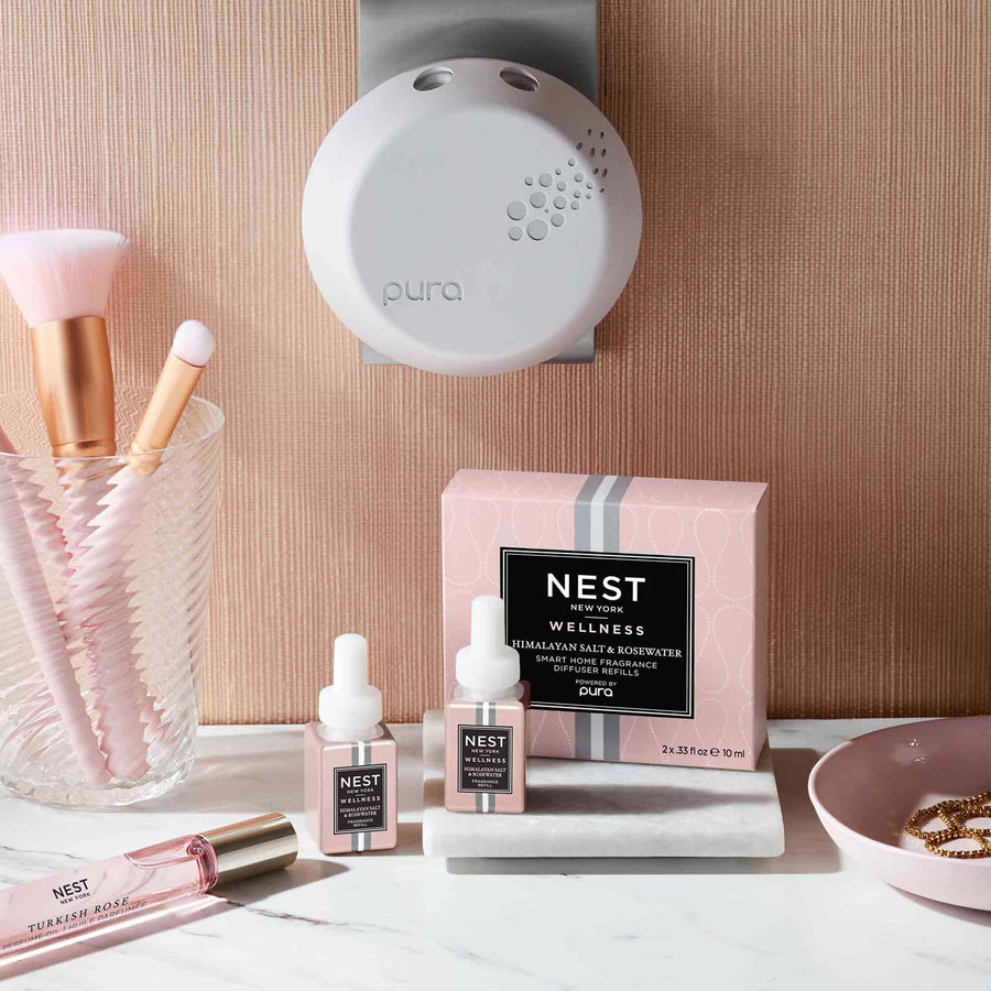 Himalayan Salt & Rosewater Refill Duo for Pura Smart Home Fragrance Diffuser and Turkish Rose Perfume Oil by NEST New York