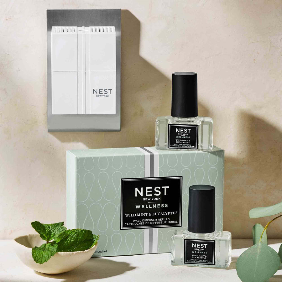 Wild Mint & Eucalyptus Refills for Wall Diffuser by NEST New York with mint and wall diffuser