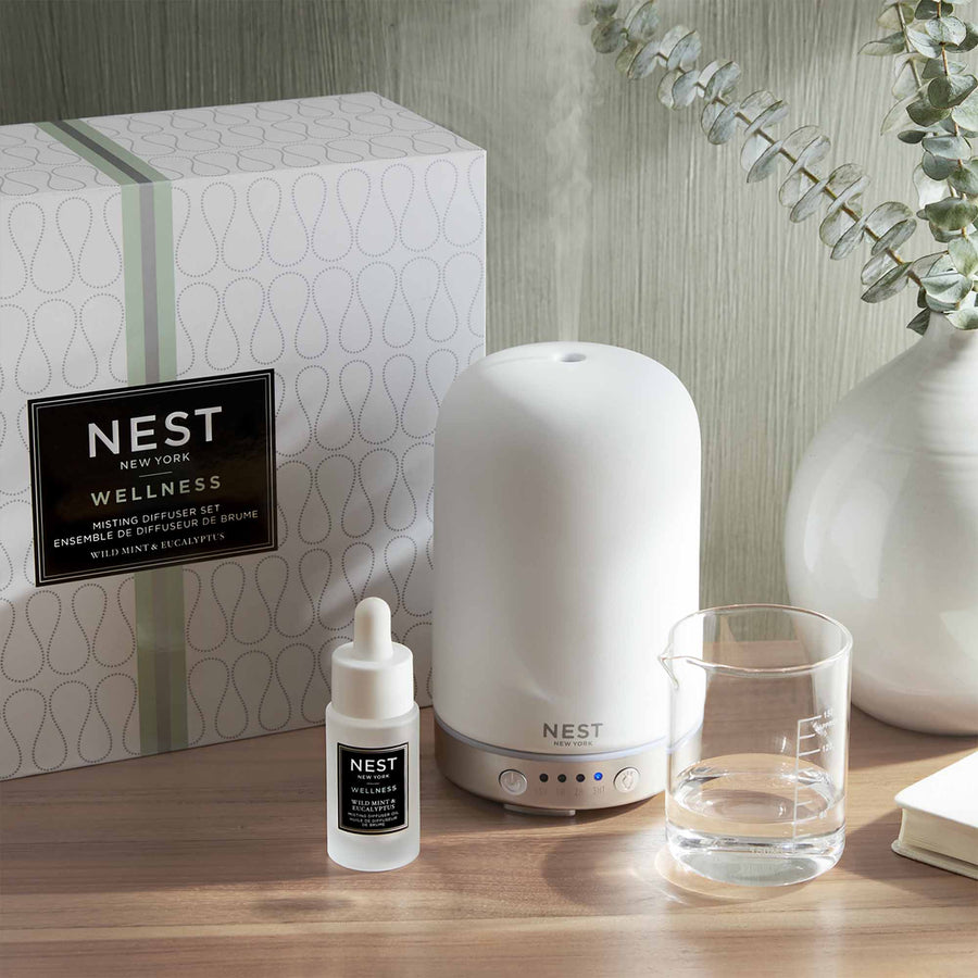 Wild Mint & Eucalyptus Misting Diffuser Set by NEST New York with plant