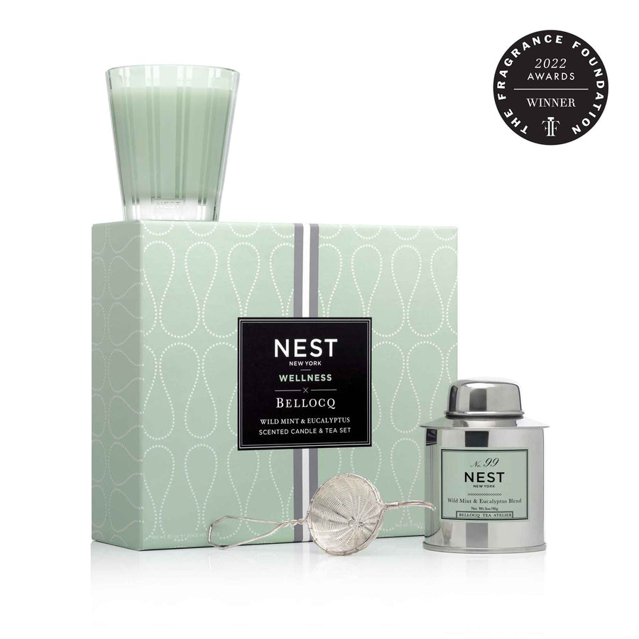 NEST x Bellocq Tea Wild Mint & Eucalyptus Tea & Candle Set by NEST New York